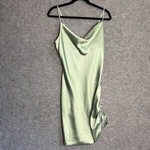 VTG Y2K Asymmetrical Mini Dress Sage Green Coquette Girly Dainty Sz M Slip READ